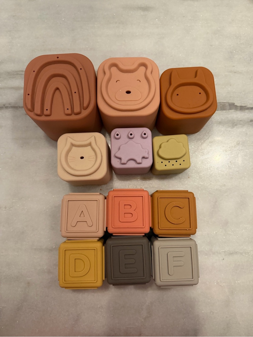 Neutral Pastel Silicone Stacking & ABC Blocks Set - Unbranded